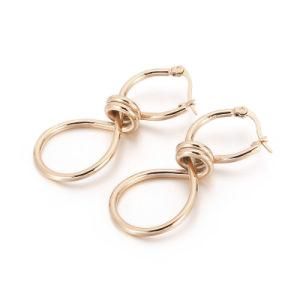 Coil Rope Figure 8 Spiral Knotted Gold-Plated Stainless Steel Earrings Drop