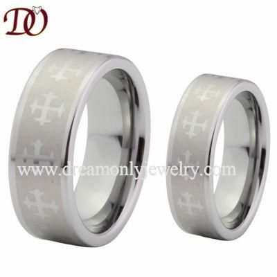 Tungsten Crosses Ring Crosses Engaved Tungsten Ring Pipe Cut Tungsten Ring
