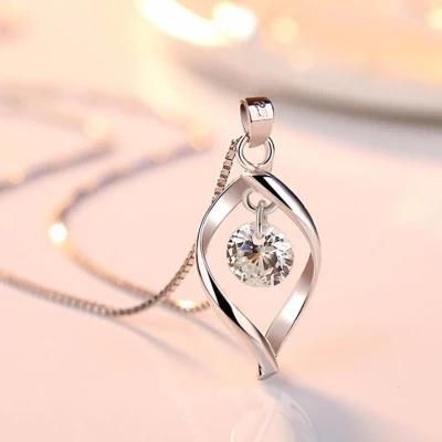 925 Sterling Silver Women&prime;s Fashion Crystal Zircon Simple Pendant Necklace
