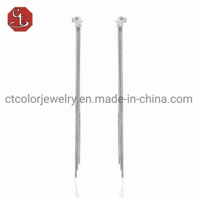 High Quality Silver Jewellery Women Long Tassels Fashion Stud Earrings Jewelry