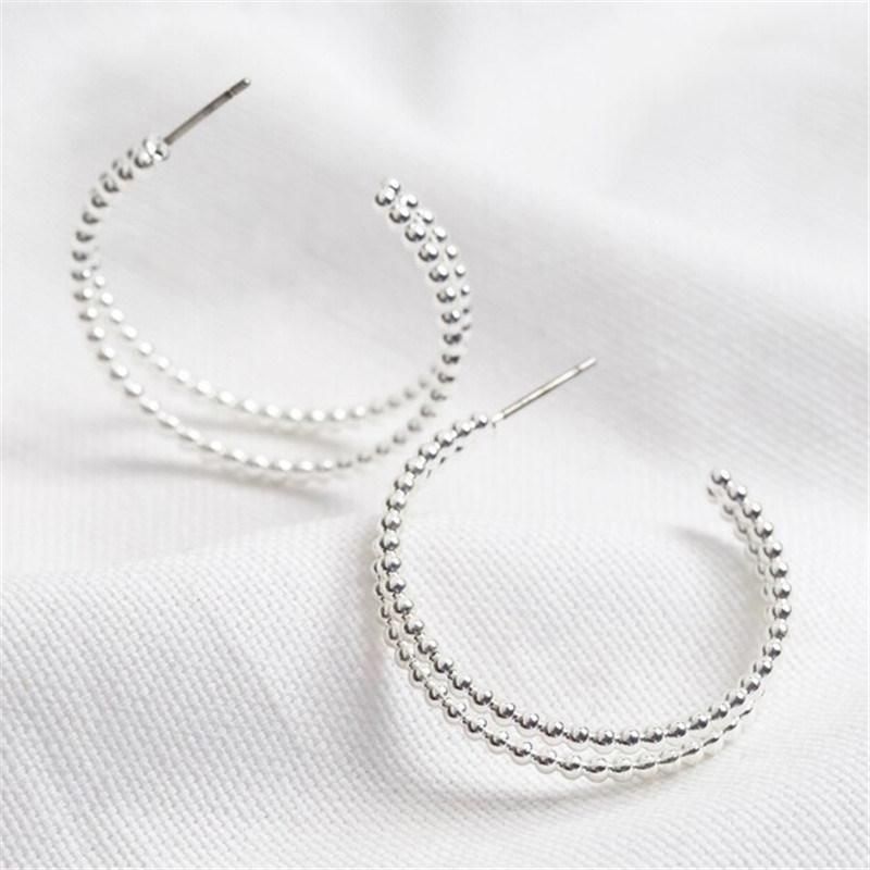 Fashion Jewelry Factory Wholesale Dotted Double Hoop Earrings in Sterling Silver Plated for Women