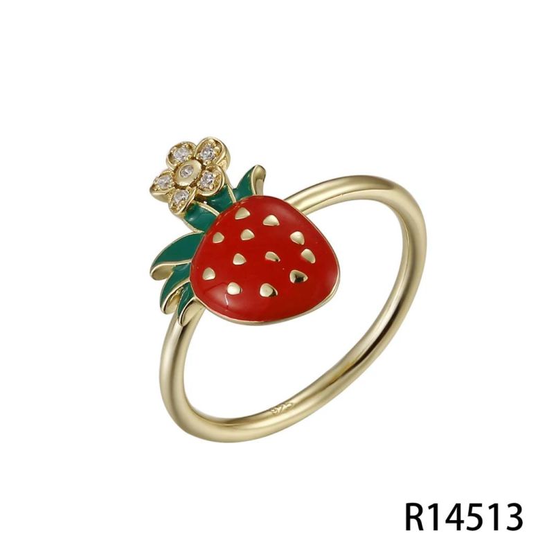 Young Girl′s Lovely Strawberry 925 Silver Enamel Ring