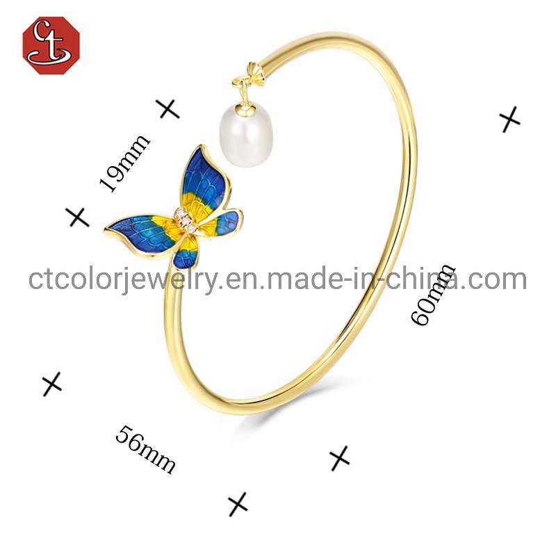 New popular fashion jewelry Butterfly Fresh water pearl Enamel Bracelet