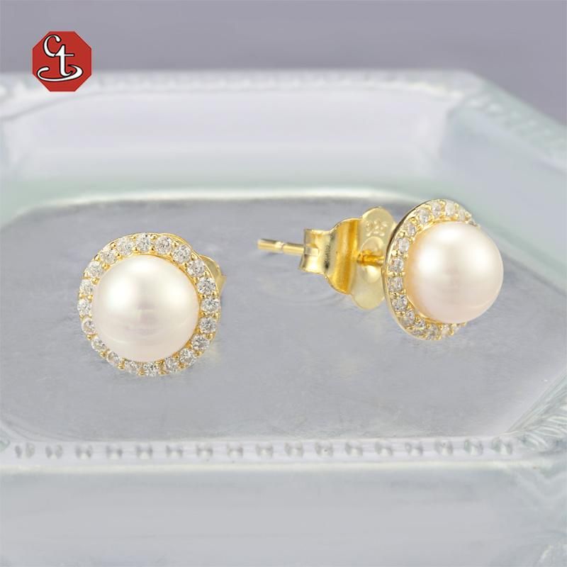 Fashion women Pearl Engagement and Wedding Earring Sterling Silver Fine Jewelry