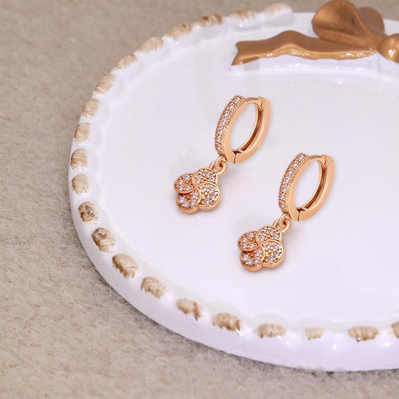 Brass Fashion Flower Four Leaf Clover Dangle Earrings for Women
