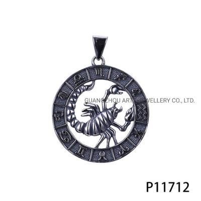 Symbols of Horoscope in a Antique Black Silver Pendant