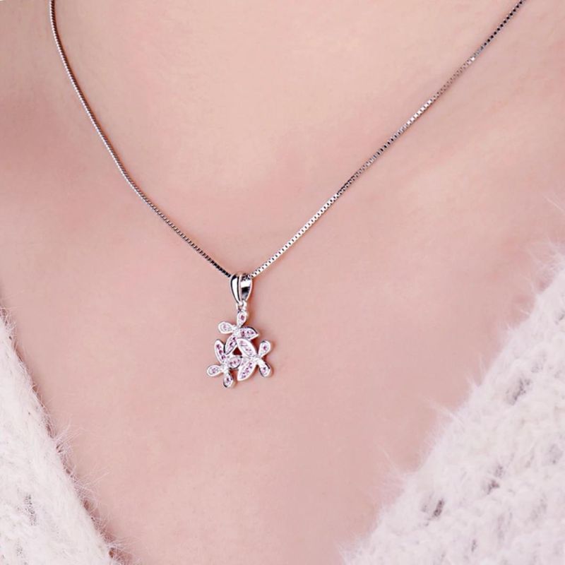 Fashion Jewelry 925 Sterling Silver Pink Flower Pendant Necklace for Women Wholesale