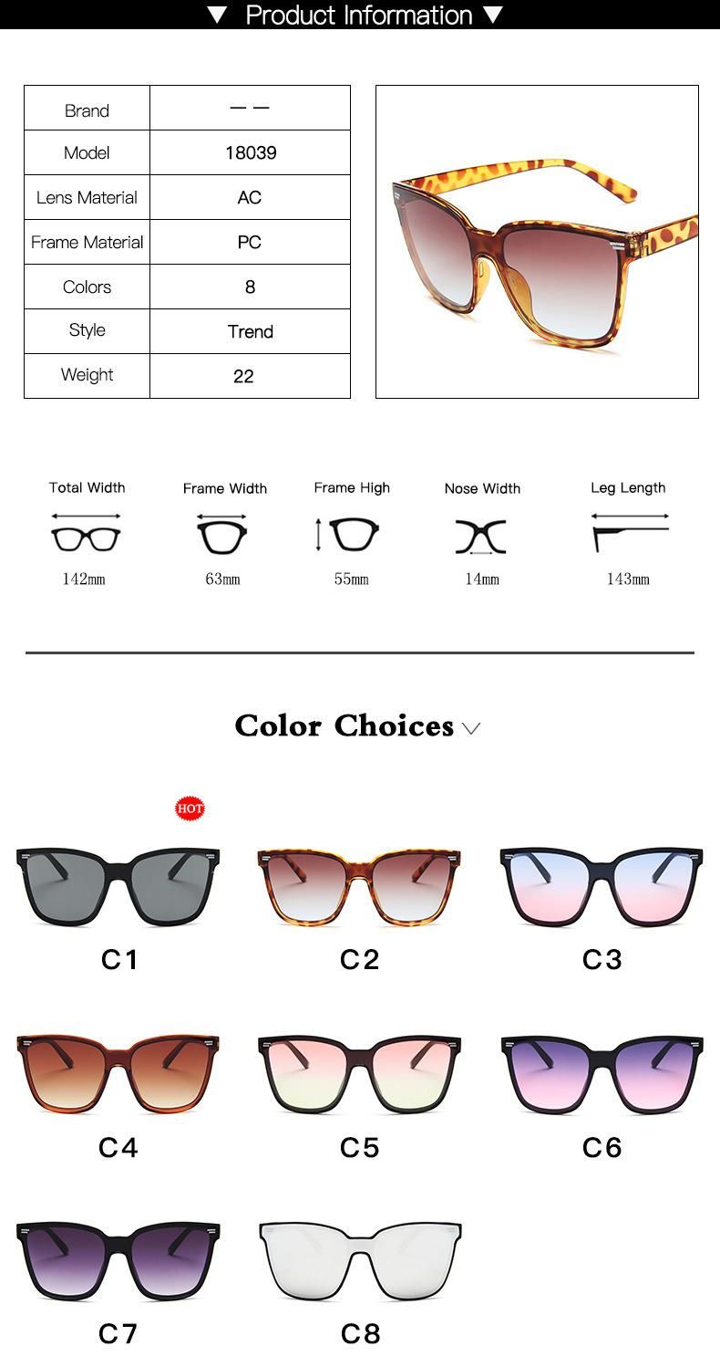 New Fashion Big Frame Sunglasses Gradient Color Beach Sunglasses