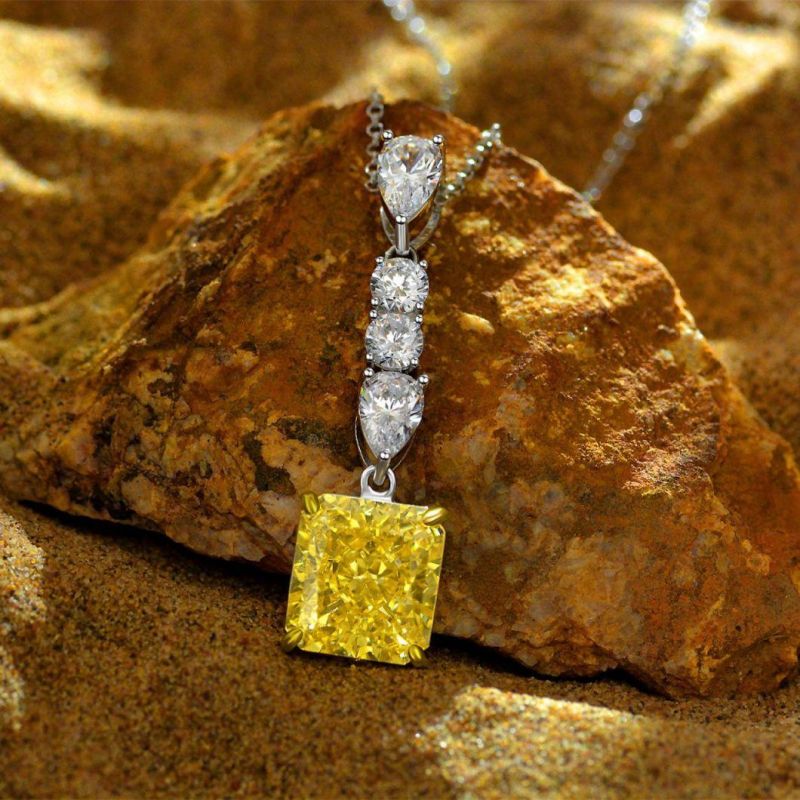 2022 Popular Fashion Jewelry Citrine 11mm*12mm Cushion Cut High Carbon Diamond Sterling Silver 925 Chain Necklace