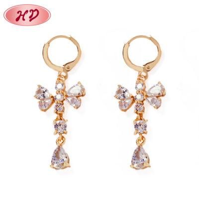New Style Women Long Rose Gold Zircon Heart Drop Earrings for Wedding