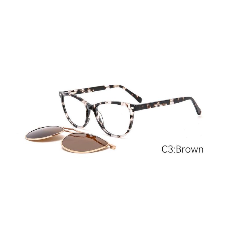 Lady Full Clip on Acetate Optical Frame Wholesale Tac UV 400 Polarized Magnetic Sunglasses
