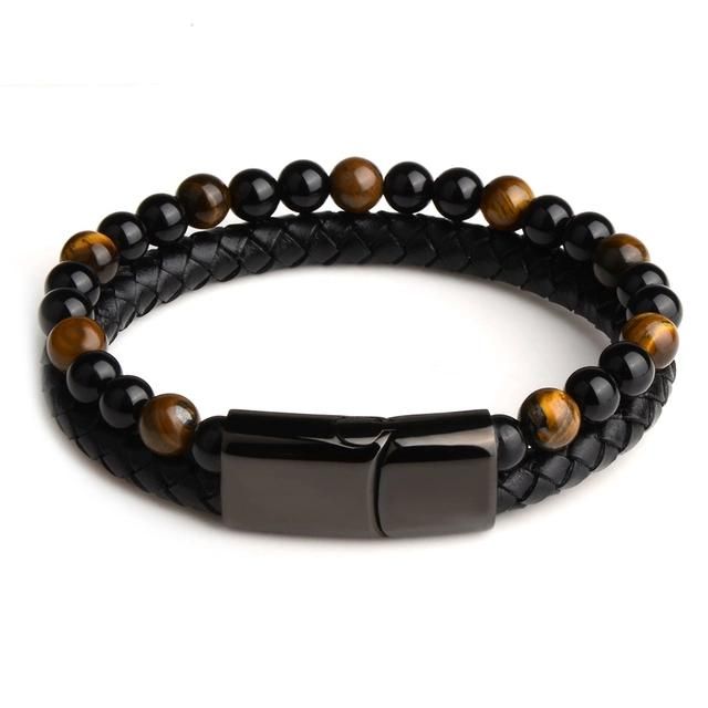 Men Jewelry Magnetic Clasp Tiger Eye Beads Natural Stone Bracelet