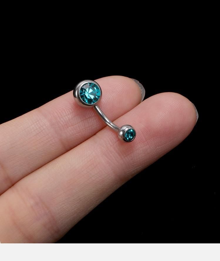 Wholesale Titanium Steel Buckle Double Headed Zircon Belly Button Ring Color Round Fake Umbilical Puncture Fashion Navel Ring Body Piercing Jewelry