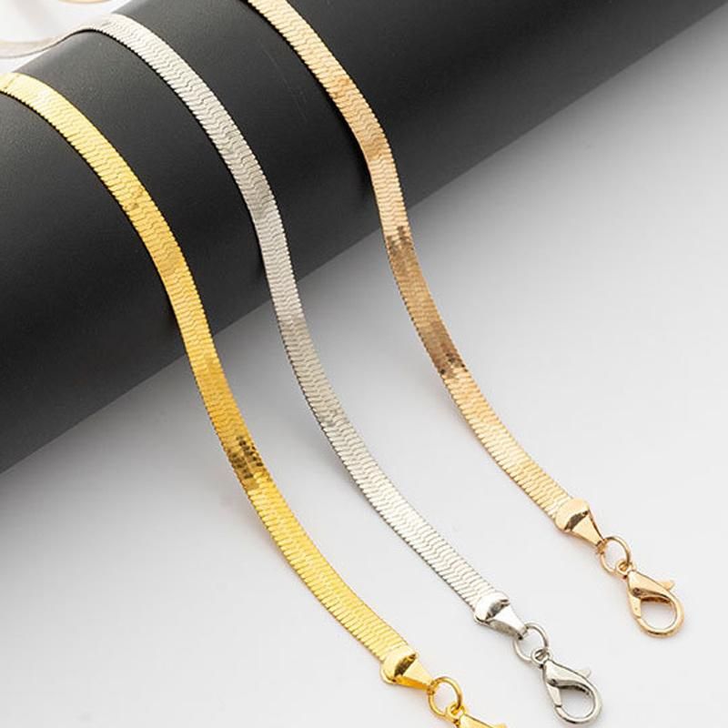 Plated Adjustable Herringbone Flat Snake Chain Necklace Fashion Jewelry