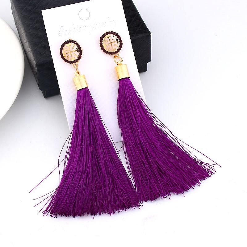 Crystal Silk Fabric Long Tassel Earrings Women Jewelry Fashion Earrings