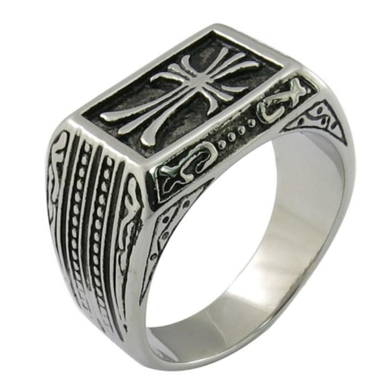 Mens Stainless Steel Signet Ring Casting Cross Ring