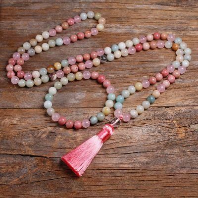 Natural 8mm Rhodochrosite Amazonite Beads Necklace Peaceful Heart 108 Bead Mala Jewelry Buddha Prayer Bracelet Necklace