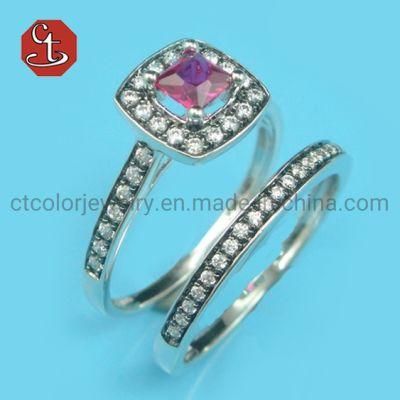 Ruby Gem Stone Luxury Ring Couple Jewelry Pave AAA+ Cubic Zircon Two Tone Color