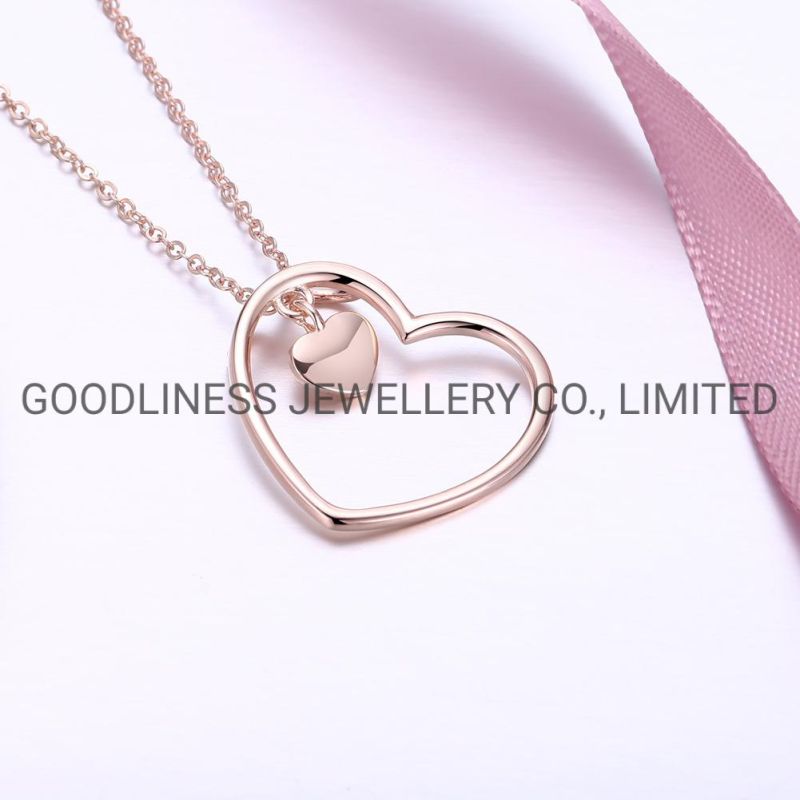 Initial Rose Gold Plated Chain Heart Pendant Necklace for Women