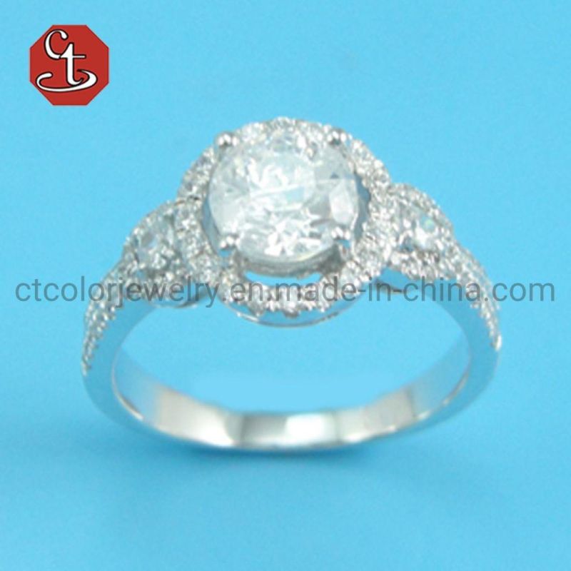 Wholesale New Model Classic Fashion Wedding Jewelry Sterling Silver Special Shiny Round CZ Stone Ring for Girl