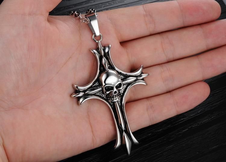 Stainless Steel Jewelry Skull Cross Necklace