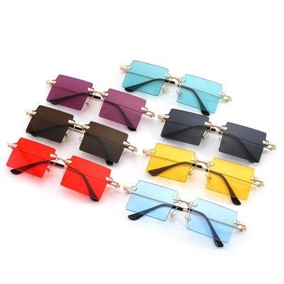 New Metal Frameless Women Fashion Small Frame Square Ocean Lens Sunglasses