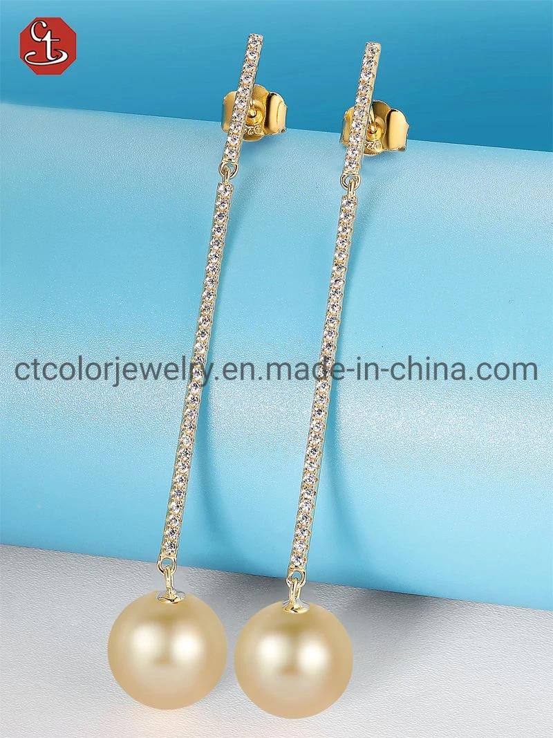 Fashion Imitation Jewelry 925 Silver Jewelry 14K 18K Gold Plated Costume Champagne Pearl Earring For Women