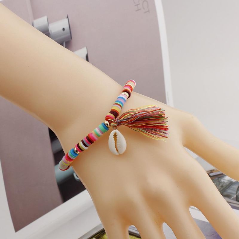 2021 Hot Selling Bohemian Rainbow Colorful Conch Tassel Bracelet for Vacation