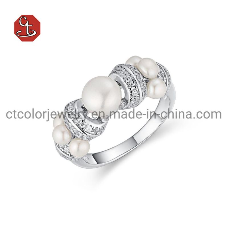 Emerald Created Stone Silver Rings Fashion Natural Pearl Jewelry Freshwater Pear Ring