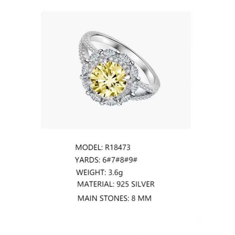 2022 Fashion Accessories High Carbon Diamond 8 mm Ring Wedding Engagement 925 Sterling Silver Ring