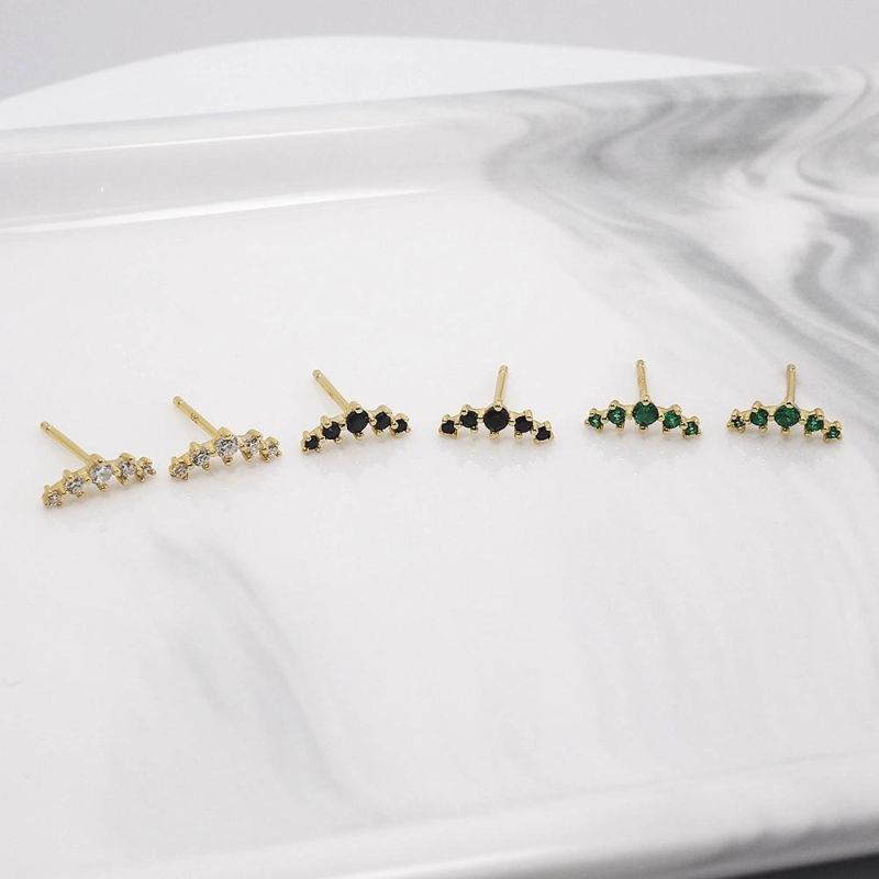 Wholesale Custom 925 Sterling Silver Minimalist Colorful Cubic Zirconia Crawler Hook Stone Stud Earrings Women Piercing Jewelry