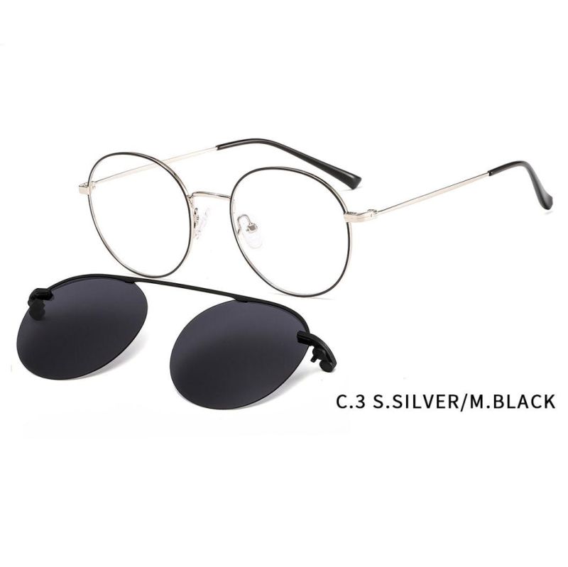 Two in One Unisex Round Metal Polarized Clip on Sunglasses UV400 Sunglasses