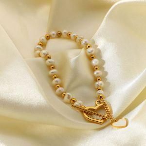 Heart Charm Stainless Steel Pearl Jewelry Women Bracelet