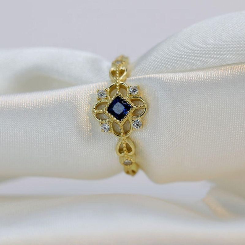925 Sterling Silver Ring Fashion Blue Zircon Tail Ring Women 14K 18K Gold Plated Wholesles Jewelry