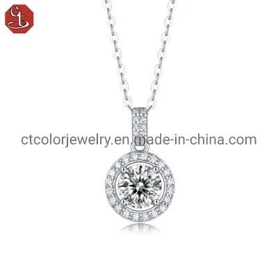 Fashion women&prime;s necklace 1 carat moissanite diamond round pendant jewelry for girls