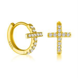 OEM Trendy New Creative Cross CZ Diamond Rhodium Plated Stud Earrings 18K Gold Plated Fashion Ear Drops for Women