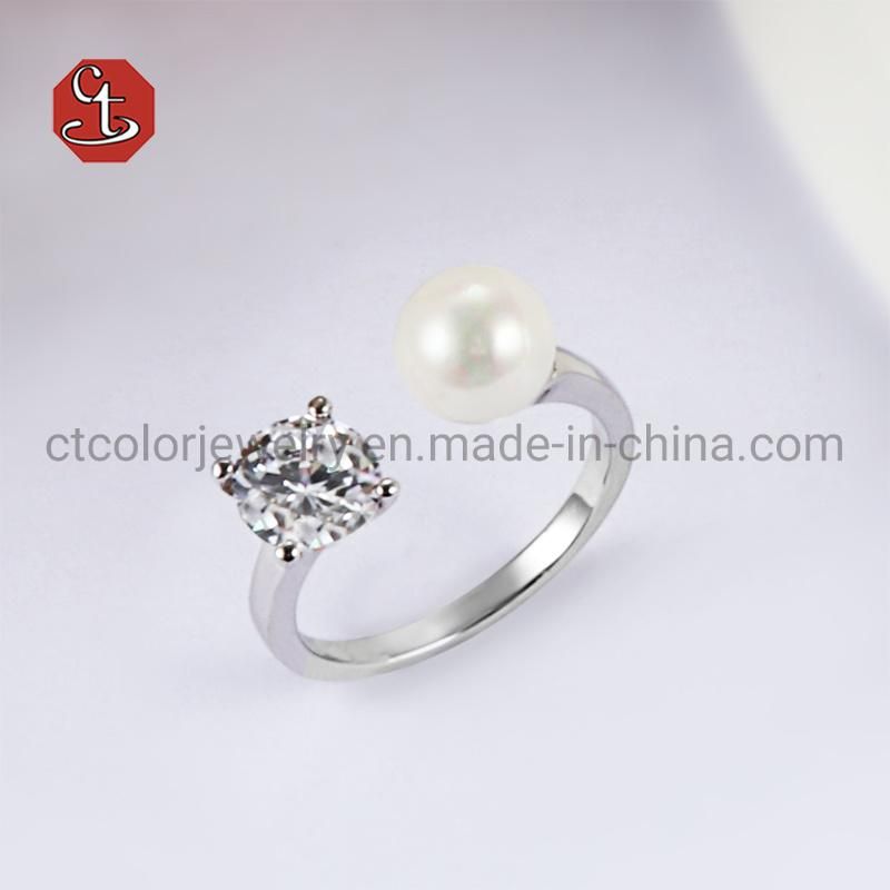 18K Gold Delicate 925 Sterling Silver CZ Adjustable Freshwater Pearl Ring
