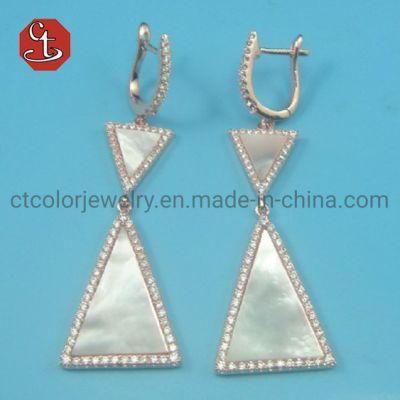 Triangle Shell Pearl Earrings Silver or Brass Earring with 3A Cubic Zircon Jewelry