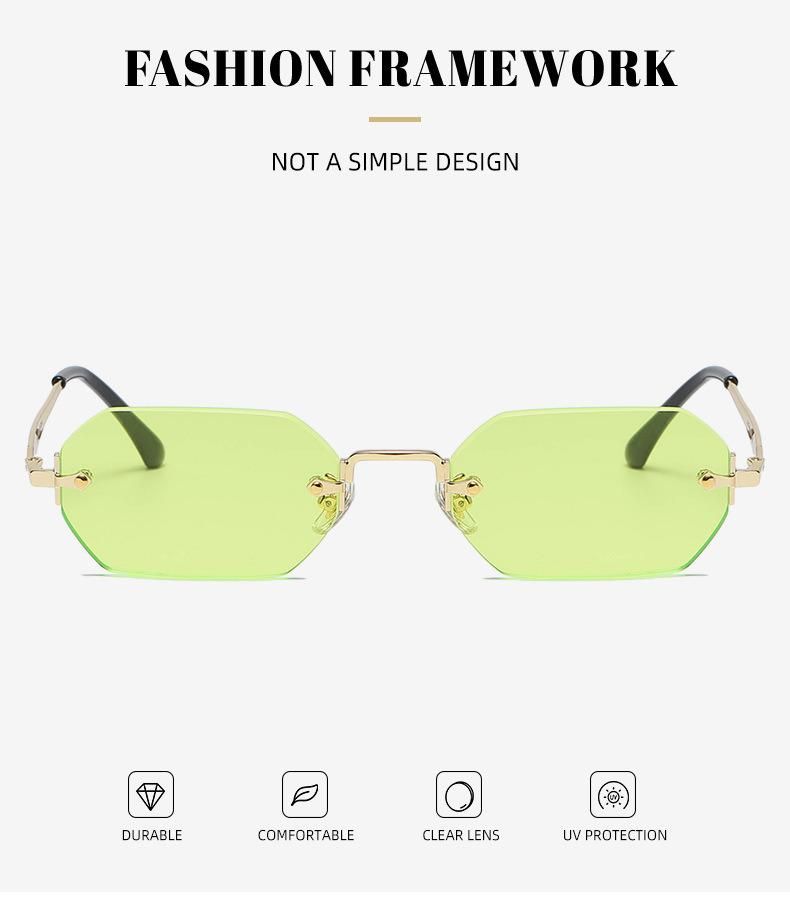 New Trendy Small Size Rectangle Frameless Sun Glasses Hot Sale Women Men Rimless Ocean Lens Metal Sunglasses