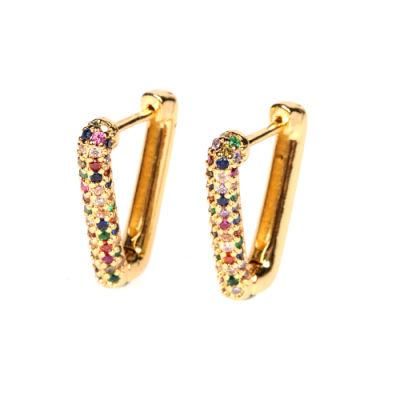 Vintage Design Fashion Trendy Geometric Gold Plated Letter V Shape Triangle Hoop Earrings