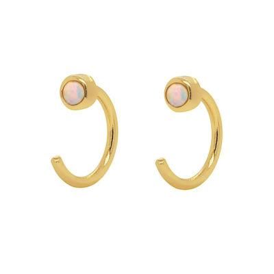 Custom Jewelry High Quality 925 Sterling Silver 18K Yellow Gold Plated Small Opal Huggies Hoops Earrings Jewelry