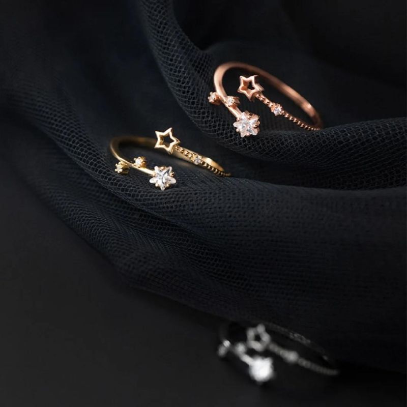 925 Sterling Silver Ring Trendy CZ Star Adjustable Ring Cute Gift for Women Luxury Fashion Jewelry Wholesale