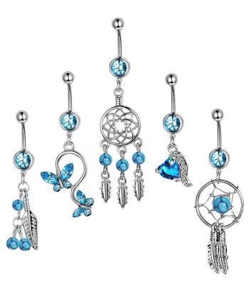 5 PCS Dangle Belly Button Rings for Women 316L Surgical Steel Curved Navel Barbell Body Jewelry Piercing