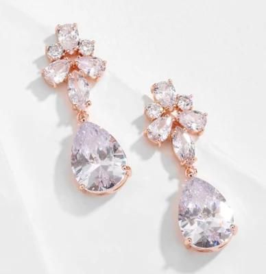 Rose Gold Wedding CZ Earring Necklace Jewelry Set, Bridal CZ Earring Jewelry Set, Bridesmaid Earring