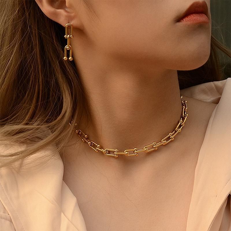 Bold Tennis Chain 18K Gold U Chain Necklace