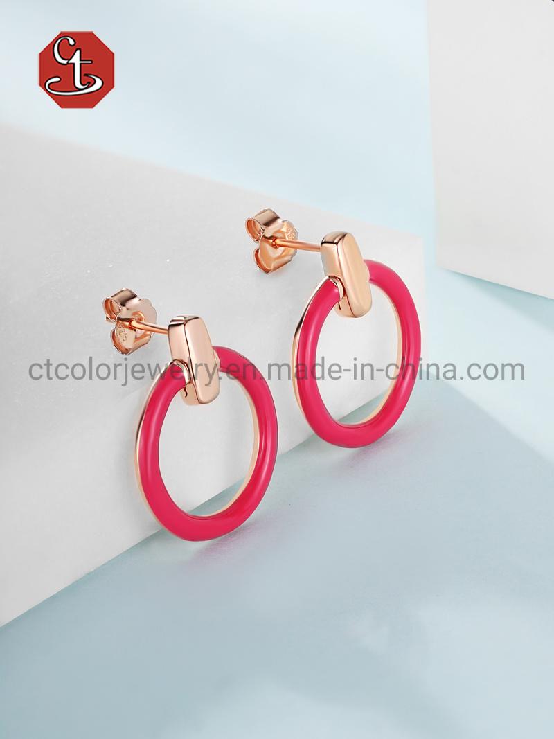 925 Sterling Silver Jewellery Pink & Blue Circle Enamel Earrings Jewelry