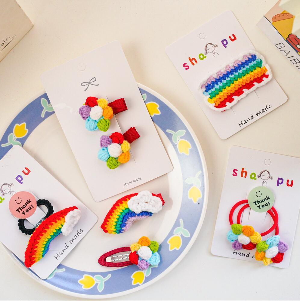 Crochet Rinbow Hair Clips Flowers Customized Ym217