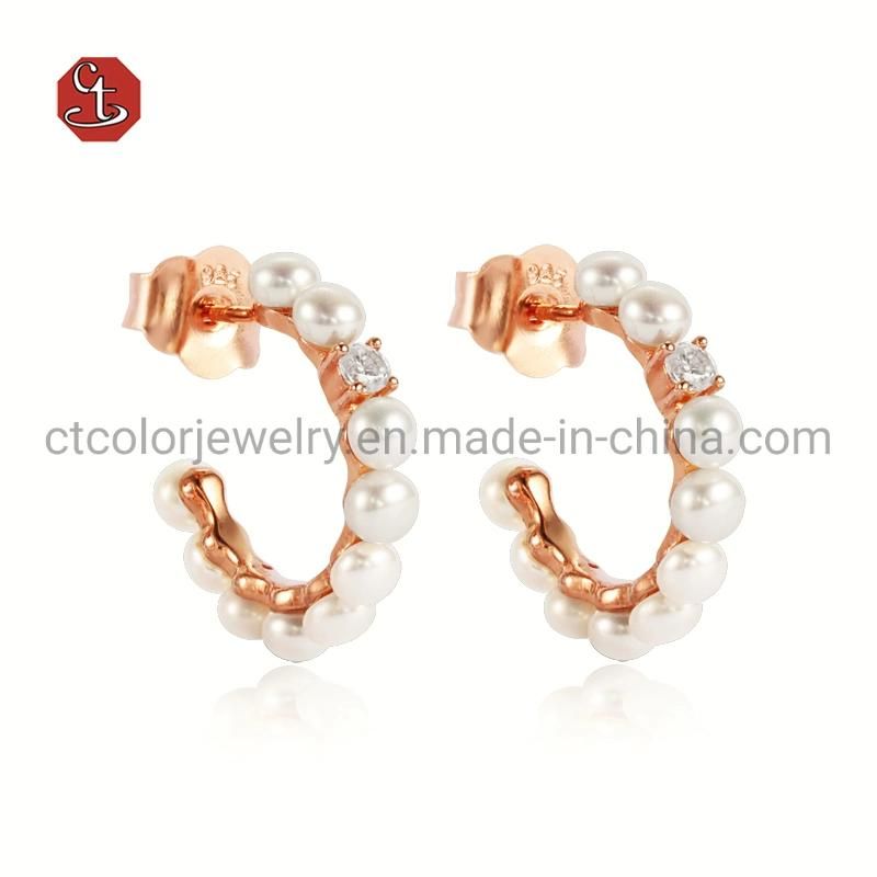 Fashion Jewellery 925 Silver and Brass Natural Pearl Earrings for Women