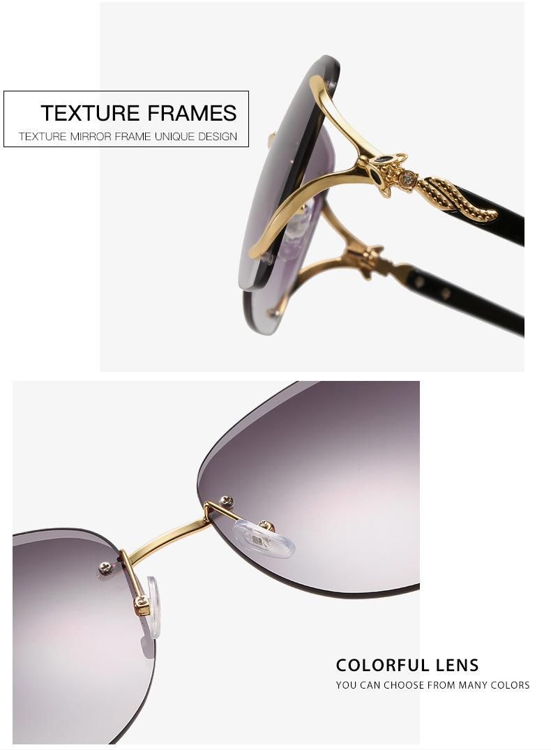 2020 Frameless Two Tone Metal Designer Women Sunglasses