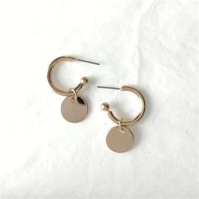 New Fashion Geometric Metal Mini Round Disc Dangling Stud Earrings in 18K Gold Plated Jewelry
